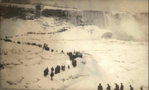 Hikers Climbers Niagara Falls Winter Slater MIller c1910 Real Photo Postcard