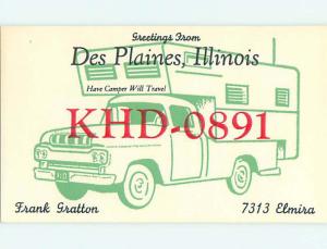 Camper Truck - Qsl Ham Radio Card Des Plaines Illinois IL t1022