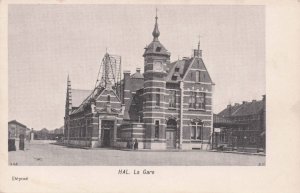 Hal La Gare Train Railway Station Belgium Antique Old Postcard