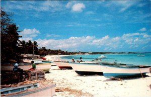 Oistins, Barbados  FISHING VILLAGE BEACH~Boats On The Sand  CHROME  Postcard