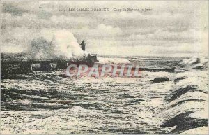 'Old Postcard Les Sables d''Olonne Coup de Mer on the Jetee Lighthouse'