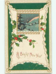 Pre-Linen new year WINTER SCENE WITH HOLLY k5213