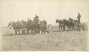 c1910 RPPC Multiple Horse Teams Pull Harvesters Farm Equipment Unknown US