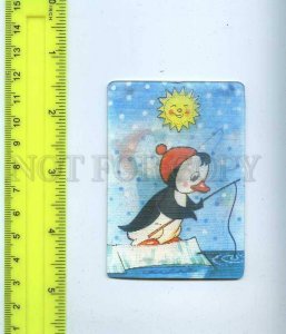 259165 Kuritsyn Three penguins Cartoon FISHERMAN lenticular 3-D Pocket 1986 y