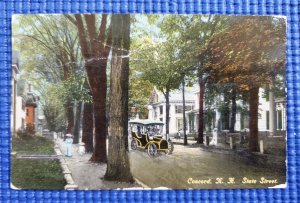 Vintage c1910 State St Tree-Lined Street Homes Model T Car Concord NH Postcard