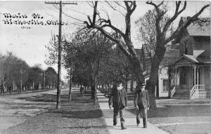 Ohio Postcard 1912 HICKSVILLE Defiance County BEARDED MEN Main Street Homes