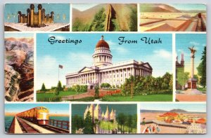 Greetings From Utah~Various Scenes~State Capitol Bldg~Vintage Linen Postcard