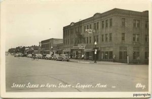 Cloquet MN Street View Cars Bicycle RPPC Postcard