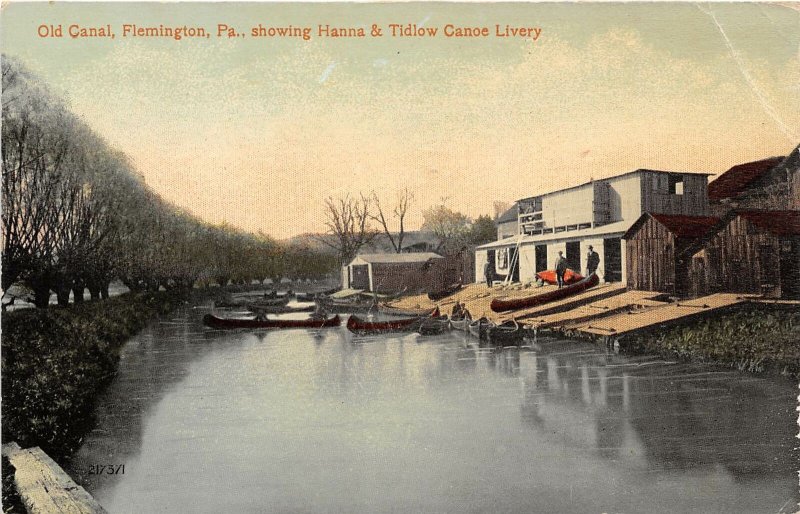 Old Canal Flemington Pennsylvania Hanna Tidlow Canoe Livery 1913 postcard