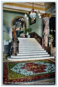 c1910 Stairway Virginia Hotel Interior Chandelier Long Beach California Postcard