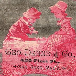 1880's Geo. Denne San Jose, Cal'a Die Cut Fan Santa Carla Pianos Trade Card P34