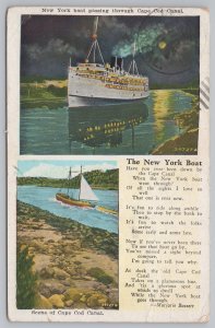 Transportation~New York Boat @ Cape Cod Canal & Poem~Vintage Postcard