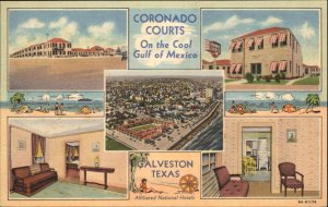 Galveston Texas TX Coronado Courts Hotel Linen Vintage Postcard