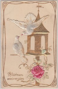 Very embossed doves fantasy vintage friendship greetings postcard France