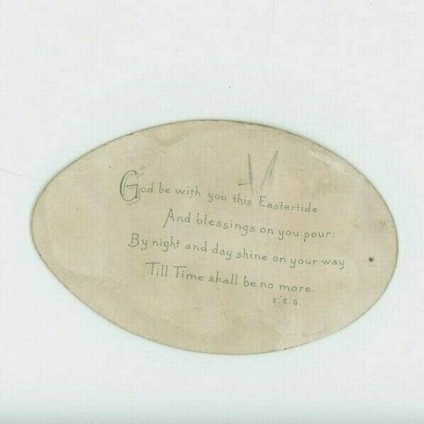 1880s-90s Die-Cut Easter Egg Poem Rabbits Chicks #2 Fab! P216