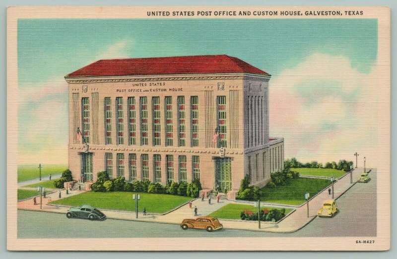 Galveston Texas~United States Post Office~Custom House~1936~Linen Postcard 