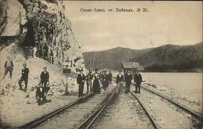 Baikal Russia People Walking on RR Train Tracks c1910 