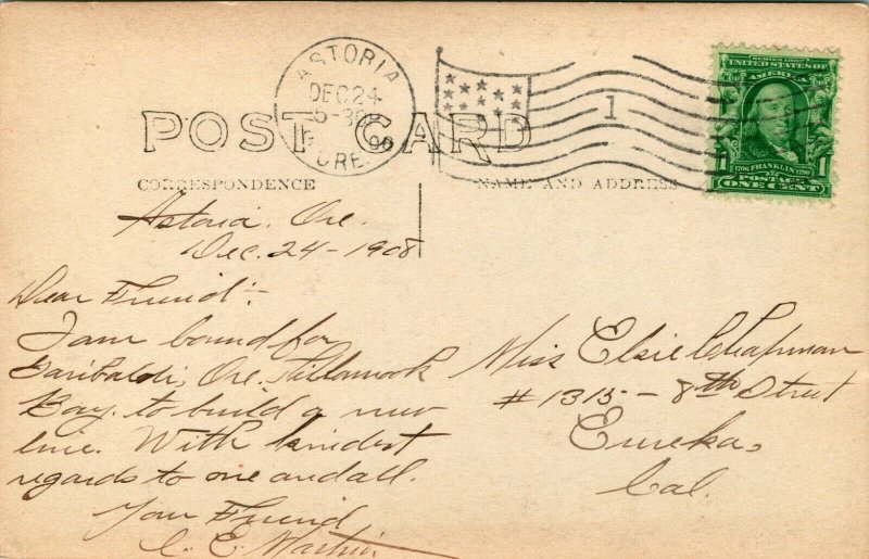 1908 Postcard RPPC - First Post Office West of Rocky Mountains Astoria OR Oregon