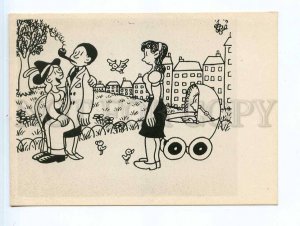 251855 Jean Effel caricature mother's love smoking old russian postcard