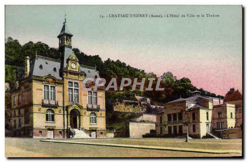 Old Postcard Chateau Thierry L & # 39Hotel Town And The Theater