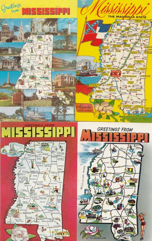 Mississippi Greetings From 4x Map Postcard s