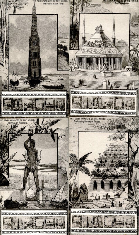 Complete Set of 7 Postcards (B&W): Seven Wonders of the World