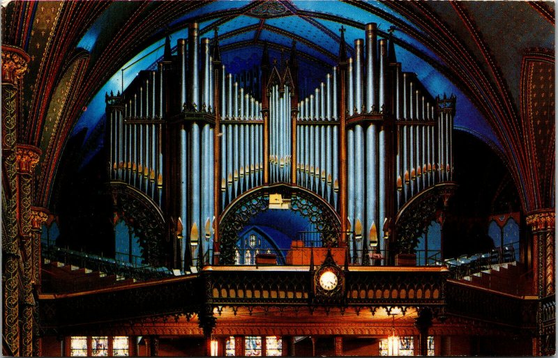 Vtg Organs Notre Dame Basilica Motreal Quebec Canada Chrome Postcard