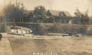 C.1910 RPPC Cottage Boat, Portage Lake, MI Vintage Postcard P120