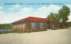 1940s Baton Rouge Louisiana Log Cabin Barbecue Bar-B-Que Restaurant Postcard 