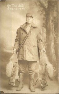 Hunting Man Studio Dead Raccoons Gun Portland OR? Crosser Photog RPPC