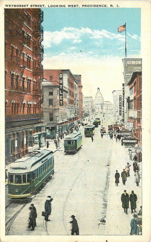 Flag 1920s Providence Rhode Island Weysset West Trolleys postcard 10351