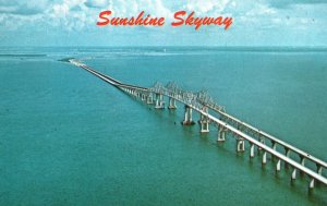 Vintage Postcard New Improved Sunshine Skyway 15 Mile Bridge Wes Coast Florida