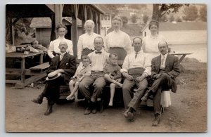 RPPC Family Picnic Lakeside Pavilion Boathouse Children Real Photo Postcard I48