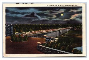 Olmos Dam Night View San Antonio Texas TX  UNP Linen Postcard T7