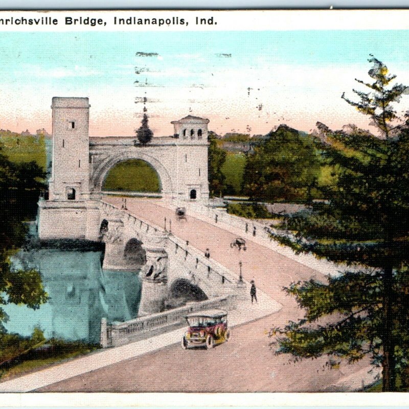 c1920s Indianapolis, Ind. Emrichsville Bridge Postcard Linen Photo Indiana A41