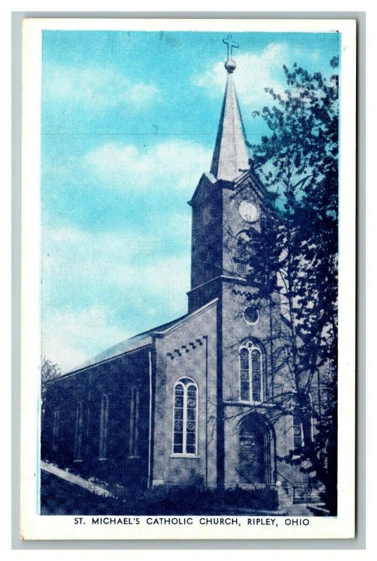 Vintage 1959 Colorized Photo Postcard St. Michael's Catholic Church Ripley Ohio