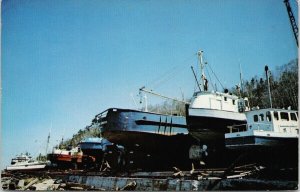 Chantier Maritimes Ile-Aux-Coudres Charlevoix QC Quebec Boats Postcard E95