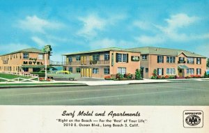 c.1960s Postcard Surf Motel Apartments Long Beach California AAA