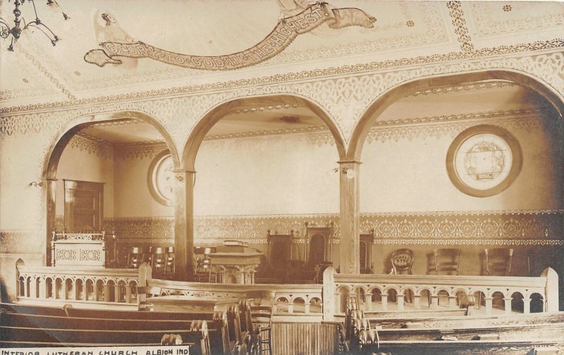 G68/ Albion Indiana RPPC Postcard 1910 Lutheran Church Interior