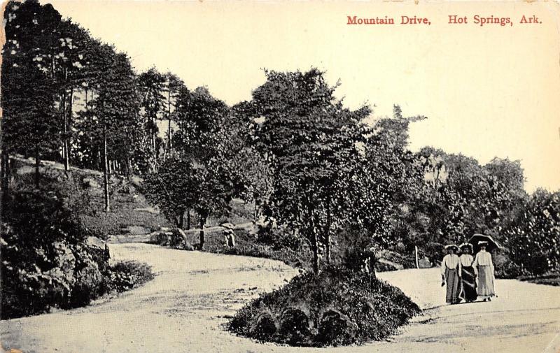 Hot Springs Arkansas~Mountain Drive~Victorian Ladies Walking in Street~c1910 Pc