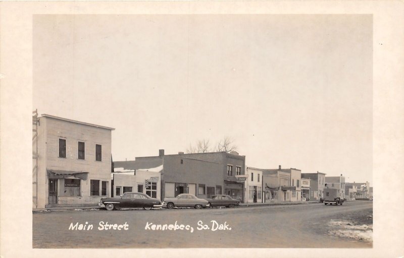 J68/ Kennebec South Dakota Postcard RPPC c40-50s Main St Stores 361