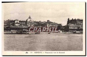 Old Postcard Panorama Geneva to the Kursaal Boat