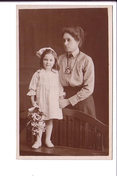 Real Photo, Woman and Girl with Flowers,