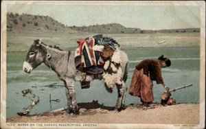 Fred Harvey Arizona American Navaho Indian with Burro Detroit Pub c1910 Postcard