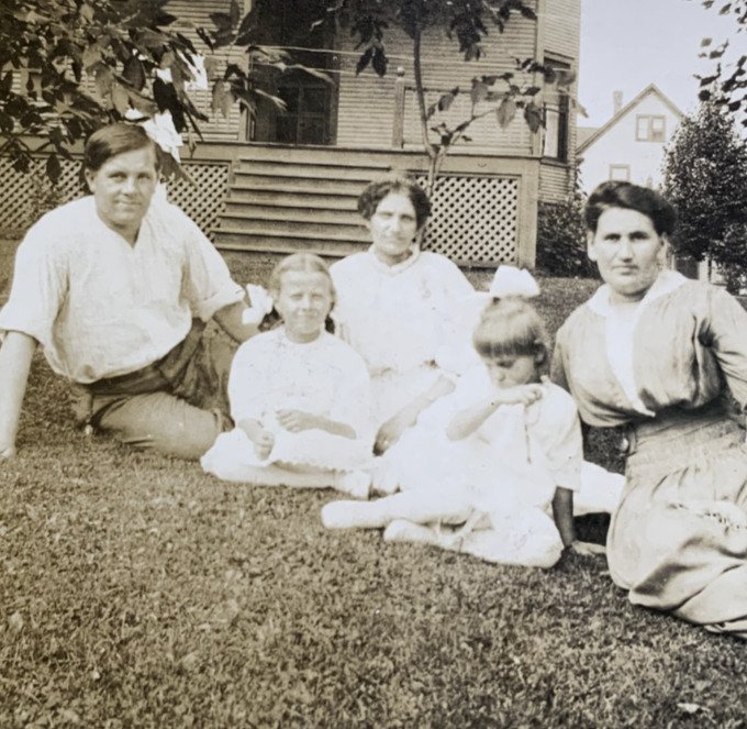 Portrait Group Shot Family Reclined in the Yard Real Photo Postcard RPPC