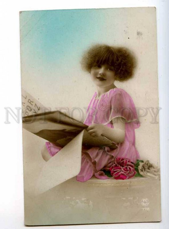 234193 FASHION Girl HAIRSTYLE Vintage Tinted PHOTO 1925 year