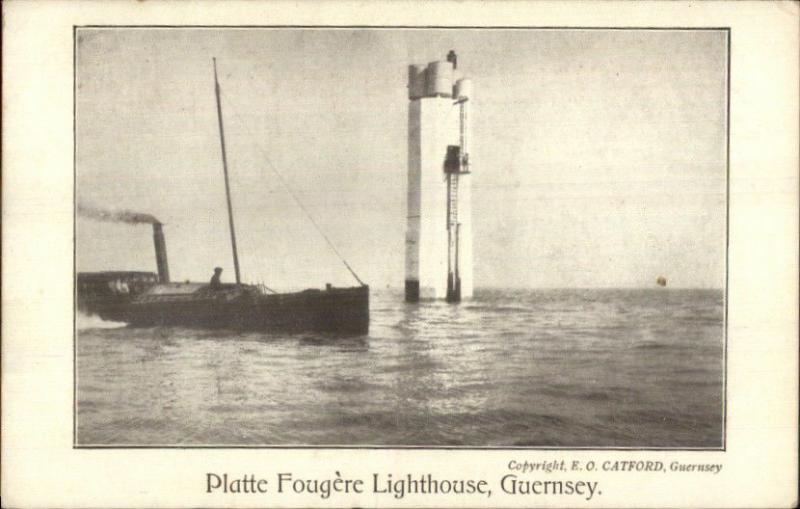 Platte Fougere Lighthouse Guernsey c1920 Postcard