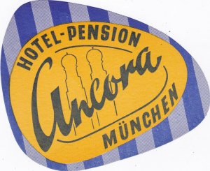 Germany Muenchen Hotel Pension Ancora Vintage Luggage Label lbl1873