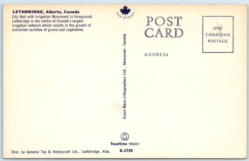 c1960s Lethbridge, Alta Alberta, Can. City Hall Irrigation Monument Arch PC A235