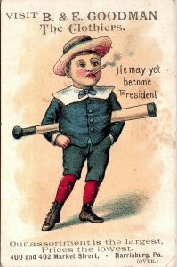 Antique Trade Card Young Boy Smoking a Cigarette Teddy Roosevelt? Baseball Bat